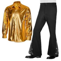 Metallico Retrò Vintage Anni '70 Abiti Camicia Pantaloni a zampa d'elefante Costume Per uomo Costume di Carnevale Halloween Carnevale Mascherata Parata dell'Orgoglio Mese dell'orgoglio Festa fantasia