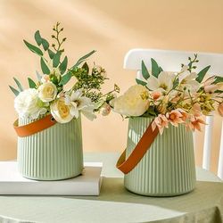 1pc Green Striped Hand-held Vase For Home Garden Party Wedding Home Table Centerpieces Decor