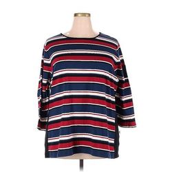 Chaps 3/4 Sleeve T-Shirt: Red Stripes Tops - Women's Size 2X