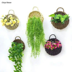 1PC fioriera da appendere a parete in vimini cestino in rattan da giardino vaso per piante da interno supporto 4 colori