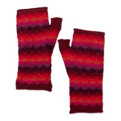 Seven Color Mountain,'Knit Red Brown and Purple 100% Baby Alpaca Fingerless Mitts'