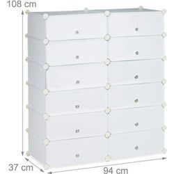 Meuble à chaussures étagère armoire rangement avec 12 casiers 24 paires blanc