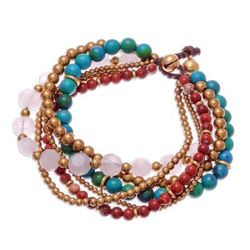 Thai Mood,'Multi-Gem Beaded Torsade Bracelet Crafted in Thailand'