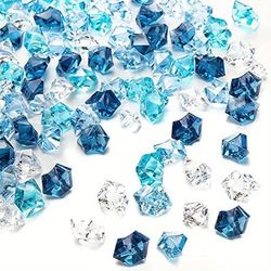 160pcs Premium Blue Fake Ice, Faux Ice Stone Crushed Ice Cube Diamond Gemstones For Vase Filling Decoration