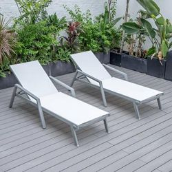 LeisureMod Marlin Patio Chaise Lounge Chair With Armrests in Grey Aluminum Frame, Set of 2 - Leisurmod MLAGR-77W2