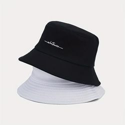 1pc Unisex Trendy Versatile Sunshade Bucket Hat With Letter Embroidery, Double-sided Sun Hat For Outdoor Vacation Travel