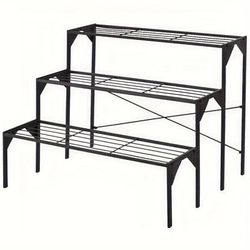 1pc 3-tier Large Metal Plant Stand, Modern Black Flower Pot Rack, 34"x26"x9" Heavy Duty 66 Lbs Capacity Display Shelf For Home & Garden Decor