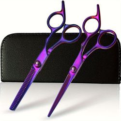 2pcs/set Purple 6.5 Inch Hairdressing Scissors Set Professional Hair Cutting Thinning Scissors Shears Hair Styling Beauty Tools For Men And Women