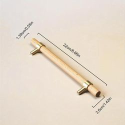 TEMU 1pc Wood+brass Material Handle, Modern Minimalist Cabinet Furniture Drawer Handle, Wardrobe Door Handle, Wood Handle