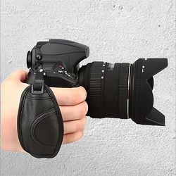 TEMU Adjustable Pu Leather Camera Wrist Strap – Comfortable Hand Grip & Stability For Slr Cameras, Black Cushioned Strap For All Hand Sizes