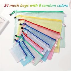 TEMU 24pcs Zipper Mesh Bags, 8 Sizes, Plastic Zipper Bags For Organizing, Zipper Mesh Bags, Waterproof Clear Travel Bags, Office Supplies Document Bags With Zipper