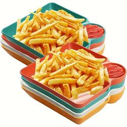 TEMU 8pcs Dumpling Plate With Sauce Compartment Serving Dishes Plastic Serving Platter Set Chips And Serving Dish Japanese Plate Small Dip Tray Sushi Taco Salsa Snack Food