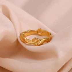 Casting Irregular Water Wave Hammered Gold Plated Index Finger Rings For Woman Minimalist Basics Stainless Steel Rings Jewelry