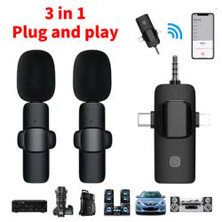 Professional 3 In 1 Wireless Lavalier Microphone for iPhone Android 3.5mm for radio Live Recording Noise Reduction Mini Mic