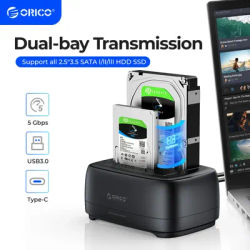 ORICO Dual-bay Hard Drive Station USB3.0 5Gbps Type-C HDD Docking Station with 12V 3A Power Adapter for 2.5/3.5 Inch HDD/SSD