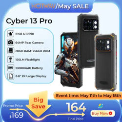 HOTWAV Cyber 13 Pro Rugged Smartphones Android 13 20GB+256GB Mobile Phone 150LM Flashlight 10800mAh 16MP+64MP Camera Cellphones