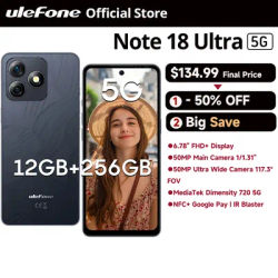 Ulefone Note 18 Ultra 5G Smartphone 12GB RAM(6+6) 256GB ROM 6.78" NFC 50MP MTK Dimensity 720 Android NFC IR Blaster Mobile Phone