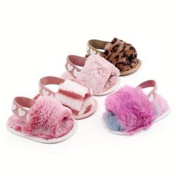 Fashion Tie Dye Plush Slide Sandals, Toddlers Crib Shoes (texture Path Size And Color Random For Shoe Surface Stripes)