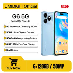 5G Smartphone UMIDIGI G6 5G Android 13 Dimensity 6100+ 6+6GB 128GB 6.57”90Hz 50MP Ultra-Clear Eye-Care Dual Camera NFC Cellphone