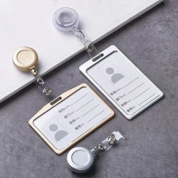 Aluminum Alloy Card Holder Retractable Badge Reel Employee Staff Name ID Work Card Holder Business Supplies