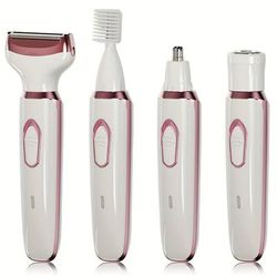 4-in-1 Rechargeable - Face, Nose, Legs, Underarm, Bikini Trimmer - Wet & Dry, Painless Grooming Kit - Portable & Rechargeable