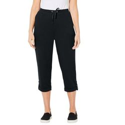 Plus Size Women's Cloud Knit French Terry Roll Tab Capri by Catherines in Black (Size 3X)