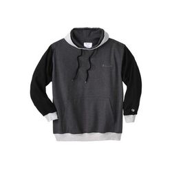 Men’s Big & Tall Colorblock Tonal Script Hoodie by Champion in Charcoal Black Heather Grey (Size 4XL)
