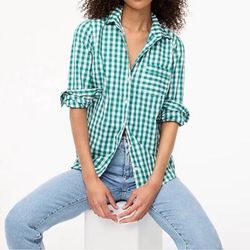 J. Crew Tops | J. Crew Teal Gingham Cotton The Perfect Shirt | Color: Blue/Cream | Size: 6