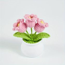 1pc Tulip Artificial Flower Plant, Handmade Knitting Simulation Flower Pot Plant, Finished Wool Crochet Desktop Decorative Ornament, Spring Summer Decor