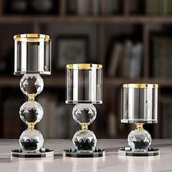 TEMU 3pcs Crystal Glass Candle Holder, Polished Tabletop Centerpiece, Romantic Dinner Photo Props For Christmas Halloween Easter Hanukkah Thanksgiving