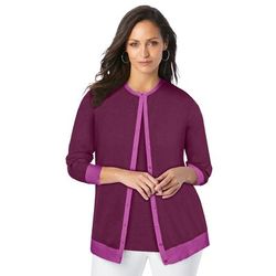 Plus Size Women's Fine Gauge Cardigan by Jessica London in Deep Claret / Deep Orchid (Size 12) Sweater