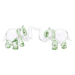 'Pair of Green-Toned Handblown Glass Elephant Figurines'