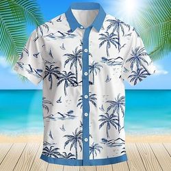 Per uomo Albero di cocco Palma Piante tropicali Camicia hawaiana Camicia Aloha Maniche corte Camicia Collo ripiegabile Hawaiano Informale Ricorrere Esterno Da mare Strada Blu Grigio S M L