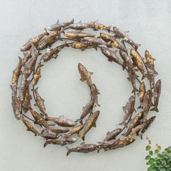 'Whirlpool-Shaped Golden and Silver Koi Fish Steel Wall Art'