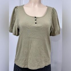 Madewell Tops | Madewell Eyelet Sleeve Blouse Green Size Large | Color: Green | Size: L