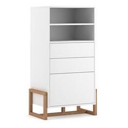 Credenza alta 1 ante 2 cassetti e gambe in faggio L63 cm - Bianca