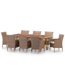 Tavolo in ceramica terracotta 205x105 e 8 sedie impilabili in rattan