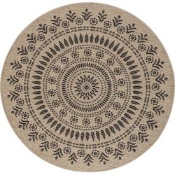 Tappeto Rotondo Esterno/Interno Aspetto di Juta Beige/Nero Ø 160