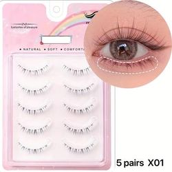 Manga Lower Eyelashes False Eyelashes, Portable Full False Lash, 5pairs Polyester Reusable Separated False Eyelash For Women