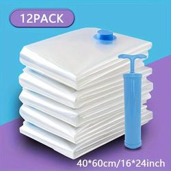 12pcs/set Vacuum Compression Storage Bag, Sealed Packing Storage Container For Clothes, Blankets, Shirts, Household Space Saving Organizer For Dorm, Closet, Wardrobe, Bedroom, Travel Must Have