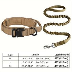 TEMU Heavy-duty Tactical Dog Collar & Leash Set - Adjustable, Durable Polyester With Metal & D-ring, All Dog Sizes - In Black, Olive Green, Beige, Dog Collars And Leashes