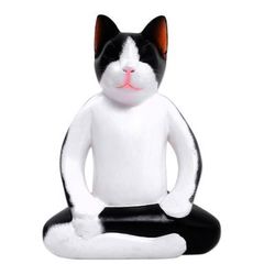 Wood statuette, 'Yoga Cat'
