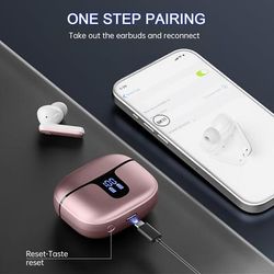 Wireless Earbuds Ear Buds Wireless 5.3 Headphones With Dual Power Display Charging Case Deep Bass Earphone With Microphone Headset For Phone Tablet Tv Business Sport (rose Gold)