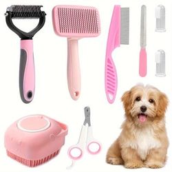 Set Of 8 Dog Grooming Tools, Pet Self-cleaning Kit, With Pet Nail Clippers And File, Flea Comb, Pet Shampoo Bath Brush, Pet Shedding Brush, Pet Hair Removal Comb, Silicone Toothbrush