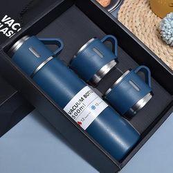 TEMU 1pc Vacuum , 500ml/16.9oz Stainless Steel Vacuum Insulated Bottle With 2 Cup Lids, Travel Thermal Cups For Coffee Hot Drink And Cold Drink, Back To School Supplies, Business Gifts