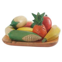'Hand-Carved Fruit-Themed Sese Wood Sculpture from Ghana'