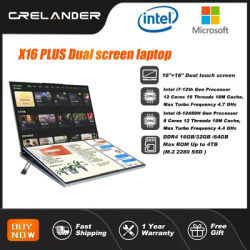 CRELANDER 16" Dual Touch Screen Laptop Intel i5i7 12th Gen 12 Cores IPS Screen 32GB RAM M2 SSD Windows 11 Intel Laptop Computer