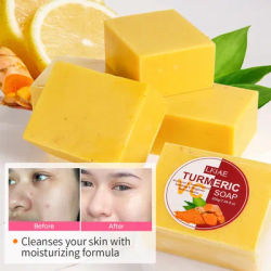 AILKE Natural Turmeric Bath Soap for Face, Body, Hands, Lightening, Cleaning, Even Skin Tone, Anti Dark Spots and Acne, 200g