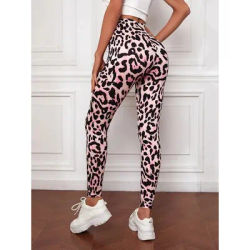 Women's Sexy Pink Leopard Print Leggings Long Slim Fitting Fashionable Leggings Outdoor Sports Casual Leggings