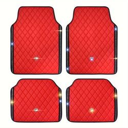 TEMU Red Black Pvc Embroidery Inlaid Glitter Glowing Crown Artificial Rhinestone Car Foot Pad Easy To Clean Unisex